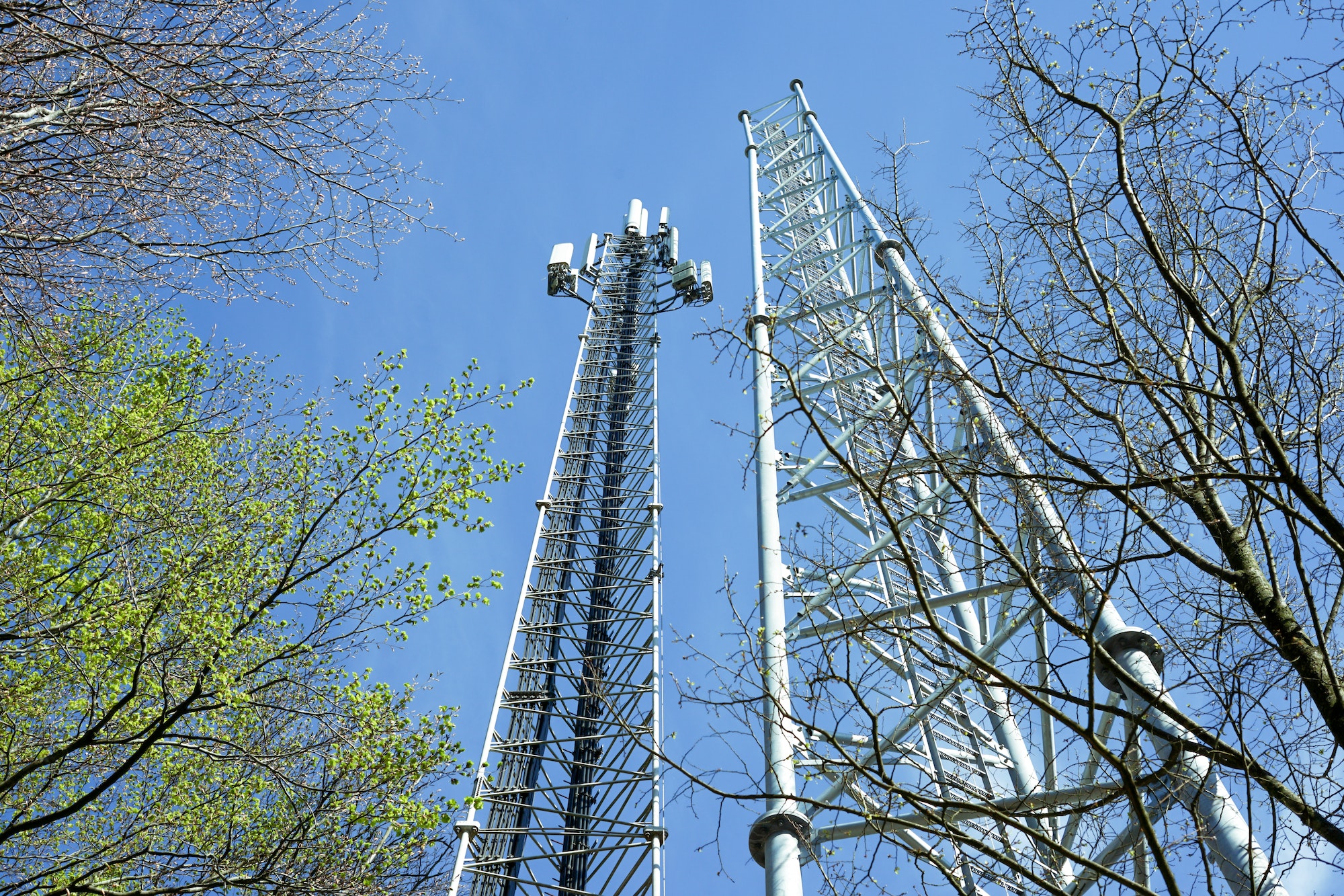 Telecommunication and cell tower, 4G and 5G radio network telecommunication equipment.